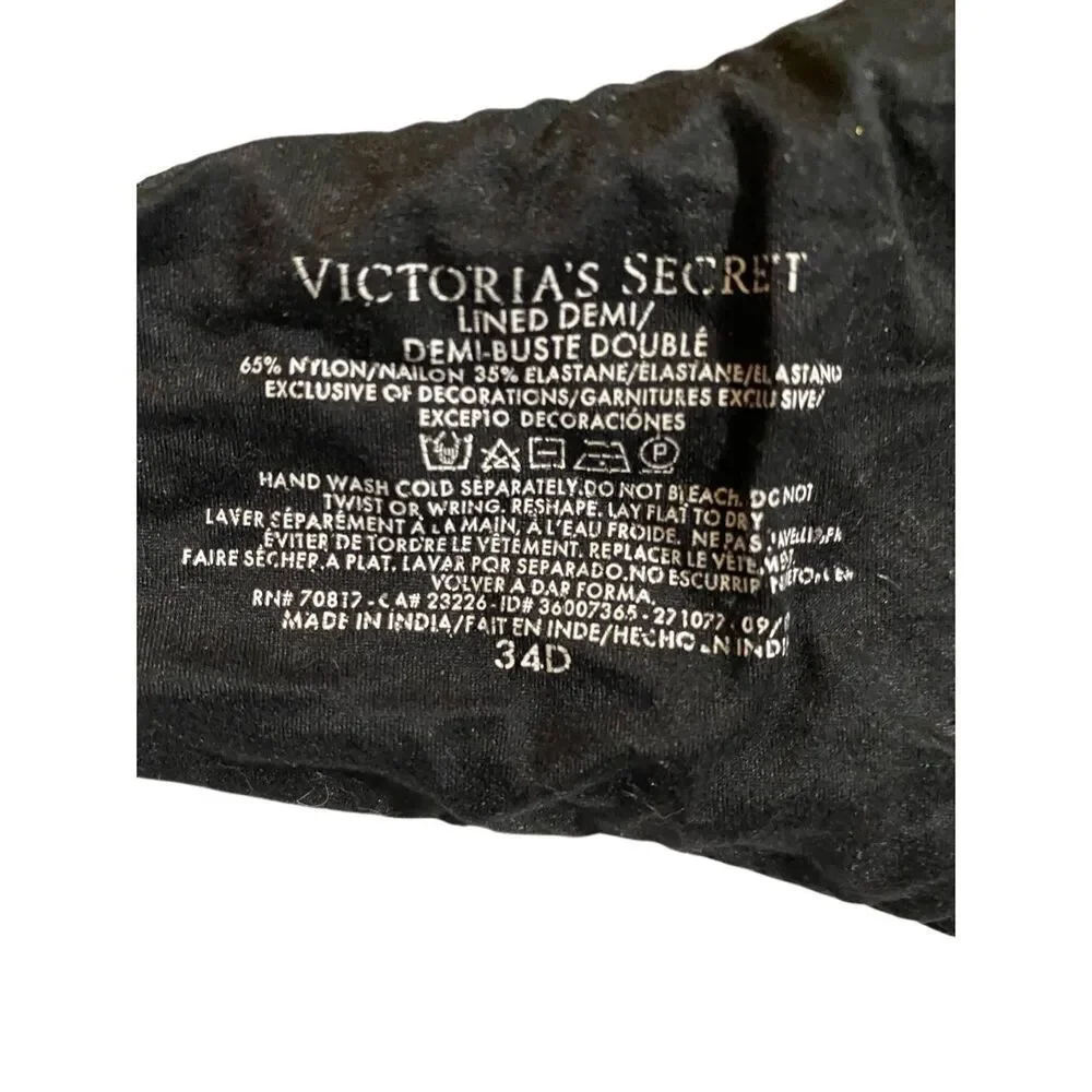 Victoria’s Secret lined Demi Black with Rhinestone bra 34D